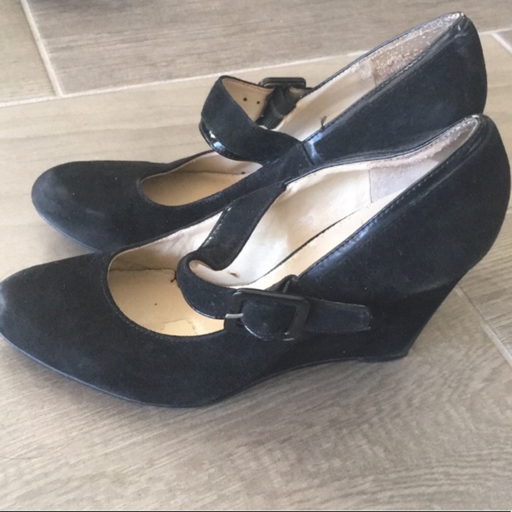 Nine West black suede Mary Janes heels shoes size 6